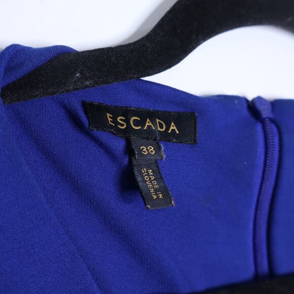 ESCADA Dayna Midi Sheath Dress Cobalt Blue V Neck Long Sleeve Women's 38/US 8 - Picture 8 of 10
